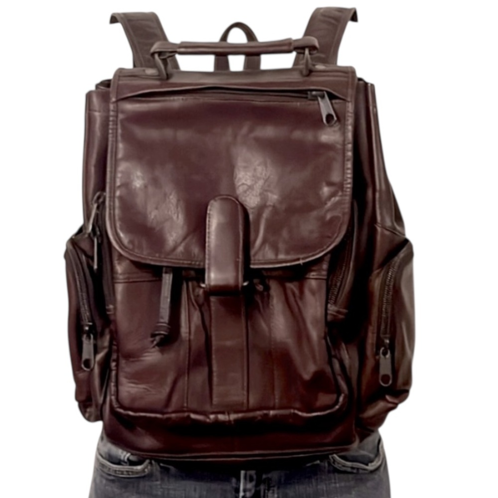 Vintage Dark Brown Merlot Ox Blood Leather Distressed Unisex Utility Backpack